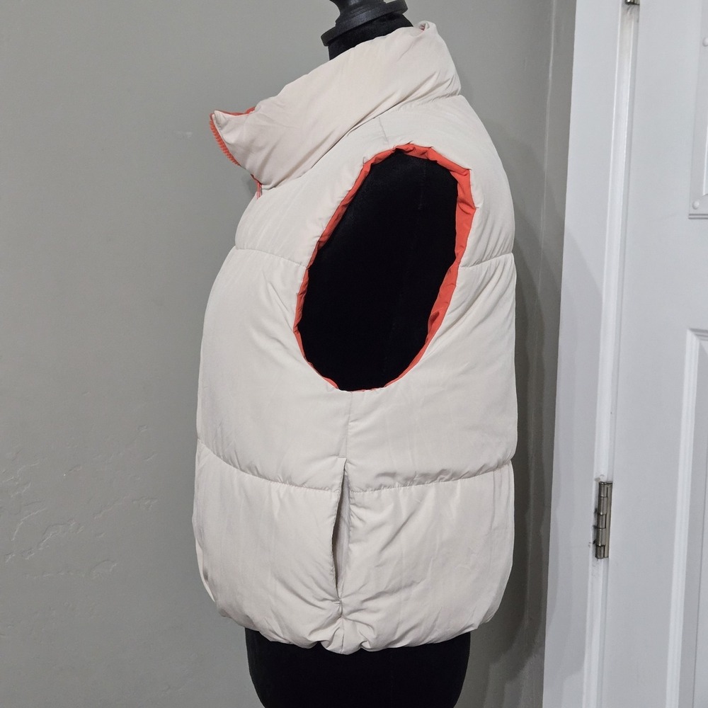 Love Tree Cropped Reversible Puffer Vest Sz L Beige Orange Full Zip Pockets‎ - Picture 4 of 12